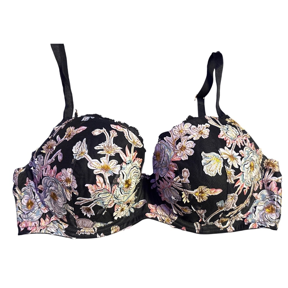 Victoria's Secret Dream Angels Lined Demi Bra Black Floral Embroidered 36D